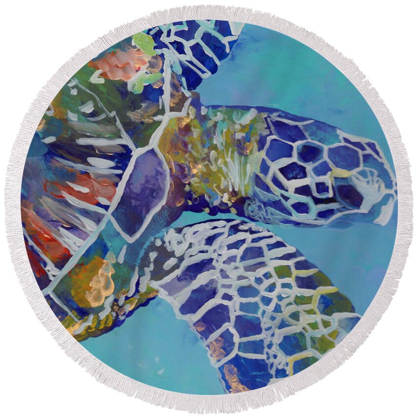 Honu Round Beach Towel featuring the painting Honu by Marionette Taboniar