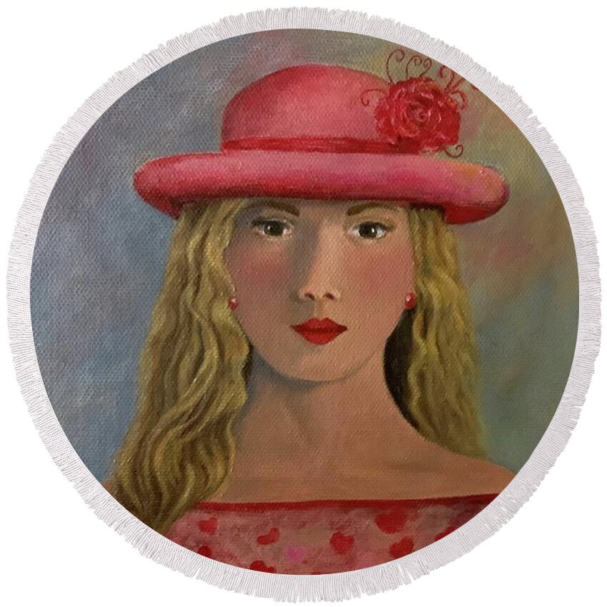 Valentine. Heart Round Beach Towel featuring the painting Hopeful Heart by Jane Ricker
