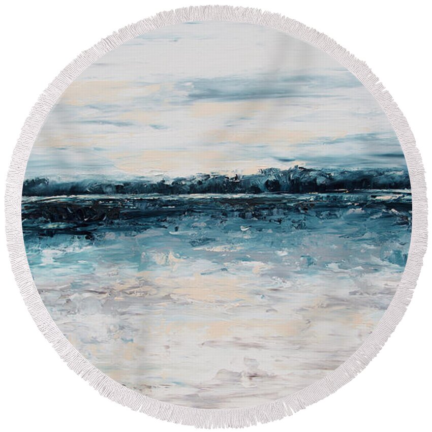 Blue Round Beach Towel featuring the painting Horizon by Katrina Nixon