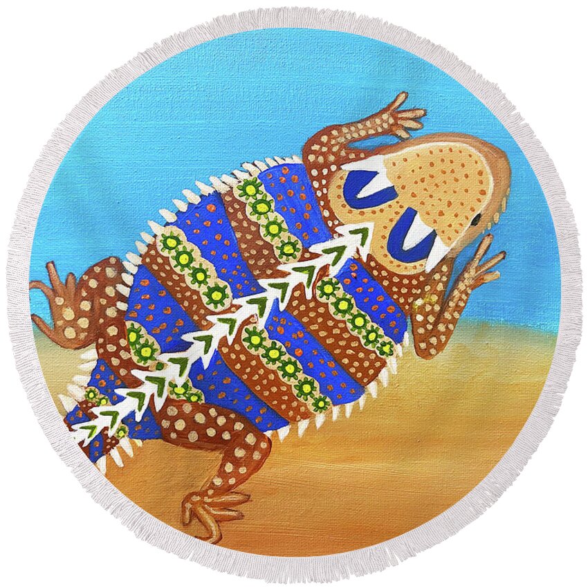 Horny Toad Round Beach Towel featuring the painting Horny Toad by Christina Wedberg