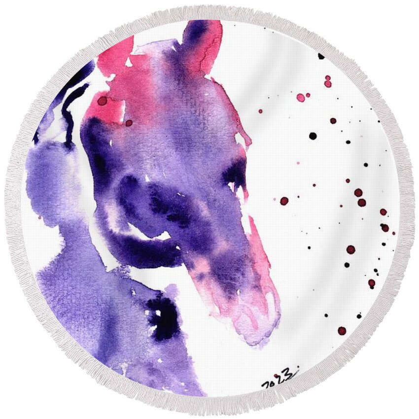 Horse Head Round Beach Towel featuring the painting Horse Head Profile by Patti Powers