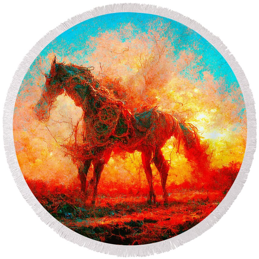 Horse Round Beach Towel featuring the digital art Horses #2 by Craig Boehman
