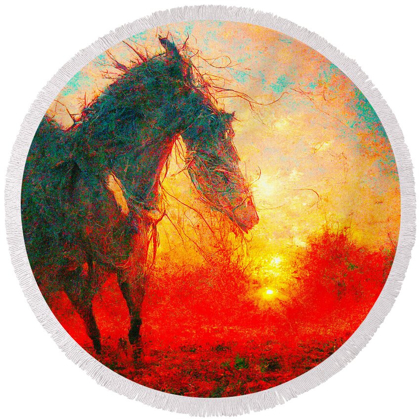 Horse Round Beach Towel featuring the digital art Horses #4 by Craig Boehman