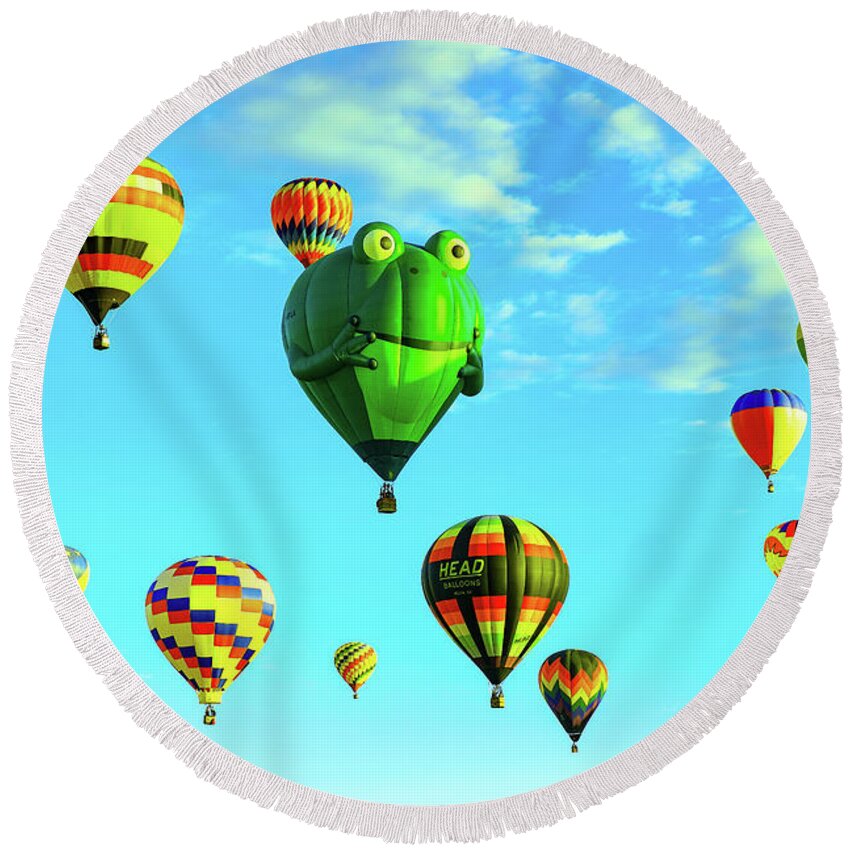Balloons Round Beach Towel featuring the photograph Hot air balloons by Jeff Swan