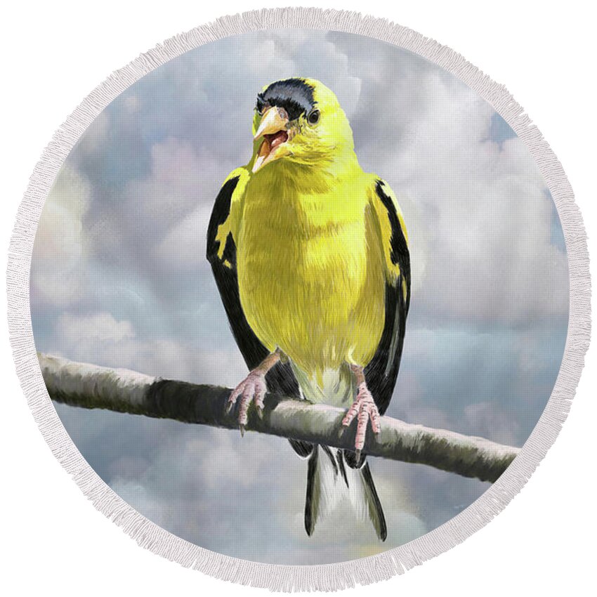 Bird Round Beach Towel featuring the digital art Hot And Bothered by Lois Bryan