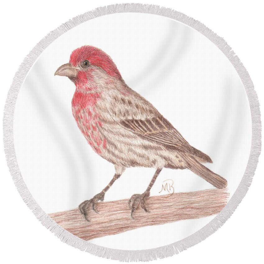 Bird Art Round Beach Towel featuring the painting House Finch by Monica Burnette