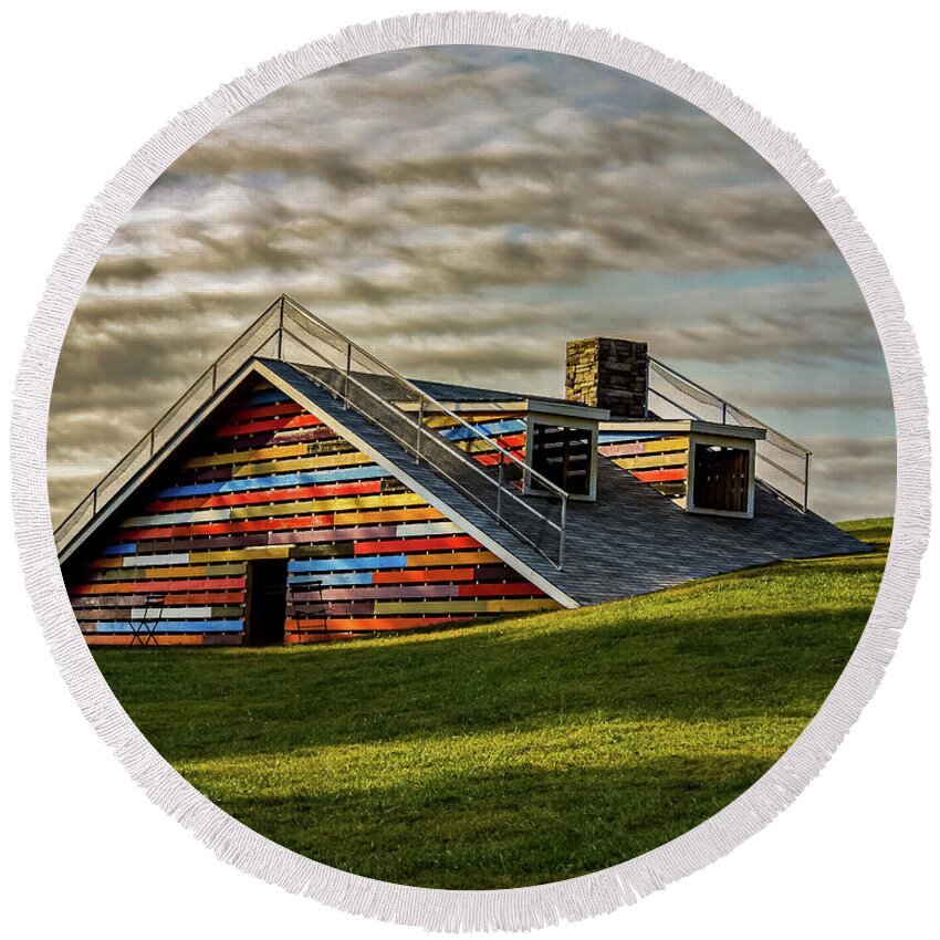 Roof Round Beach Towel featuring the photograph House In The Ground by Rick Nelson