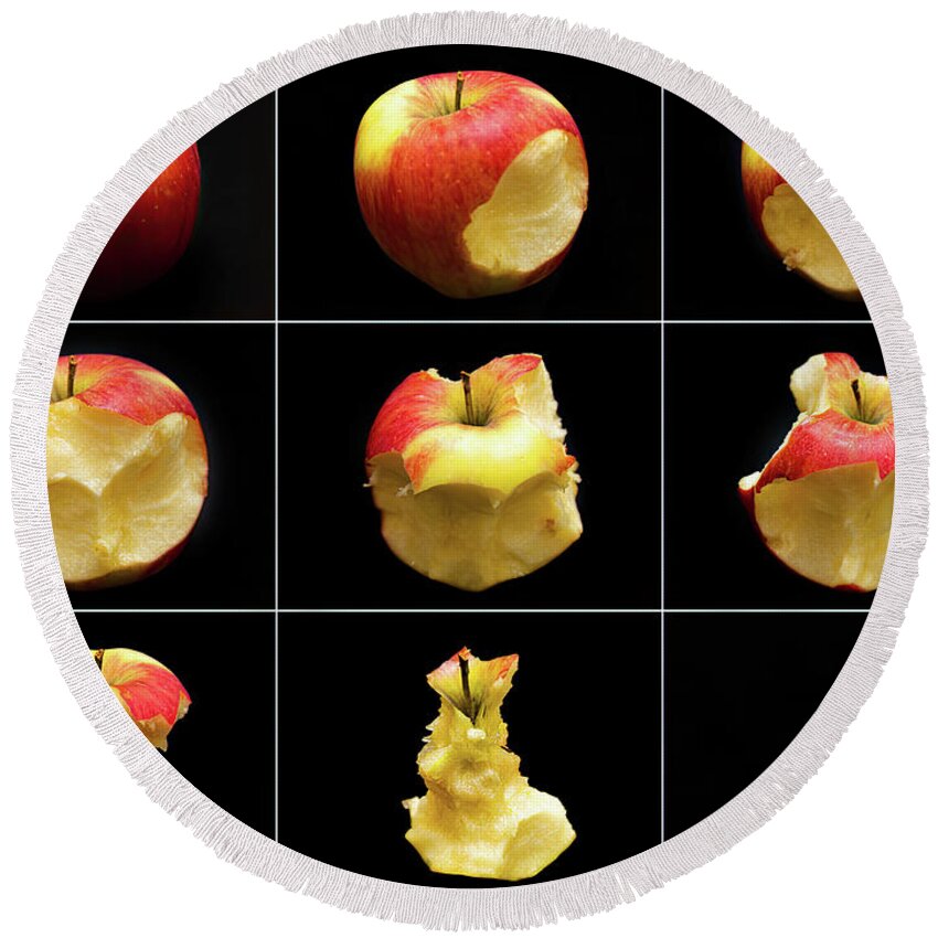 Apple Round Beach Towel featuring the photograph How to eat an apple in 9 easy steps by Tatiana Travelways