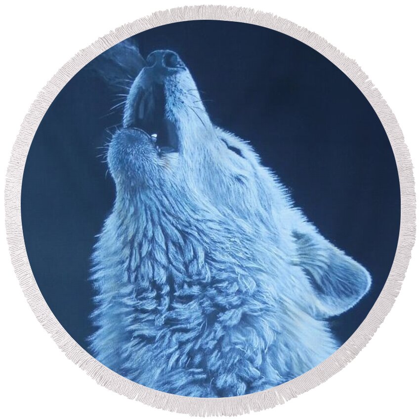 Wolf Round Beach Towel featuring the painting Howling Wolf by John Neeve