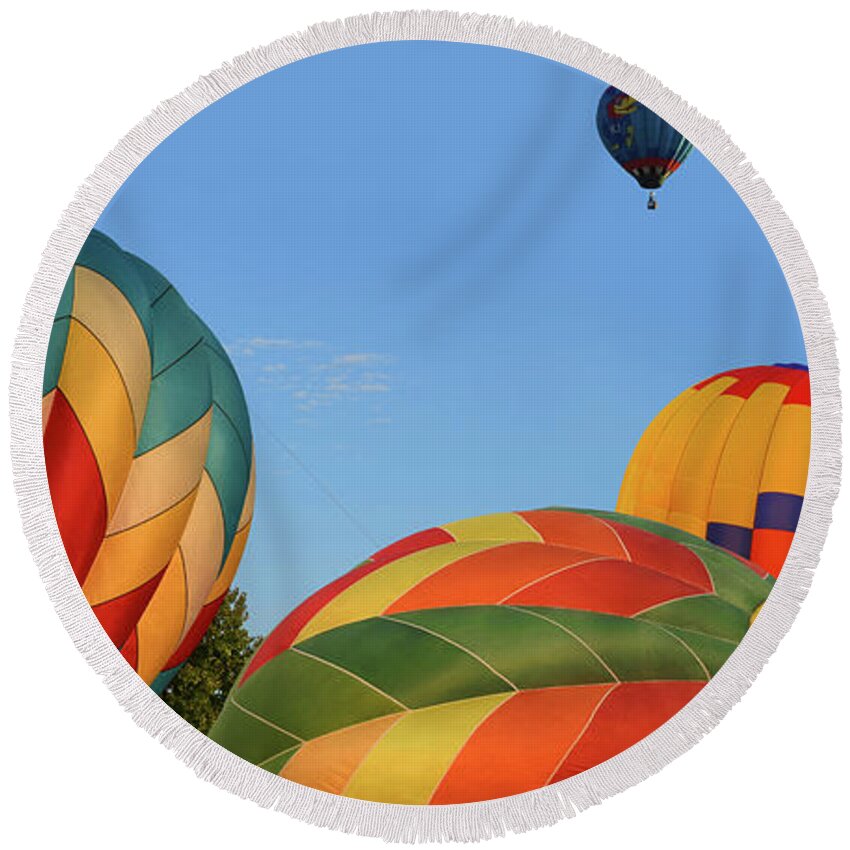 Hot Air Balloons Round Beach Towel featuring the photograph Huff and Puff Balloons by Rod Seel