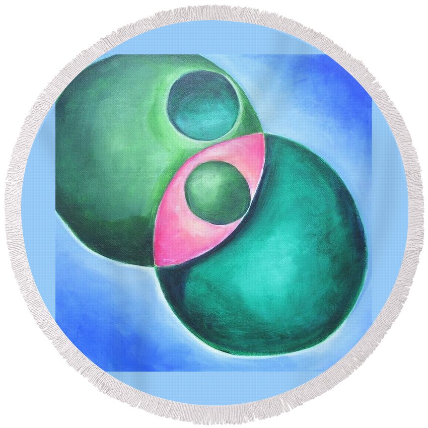 Circles Round Beach Towel featuring the painting Hugging... when feeling yucky by Jennifer Hannigan-Green