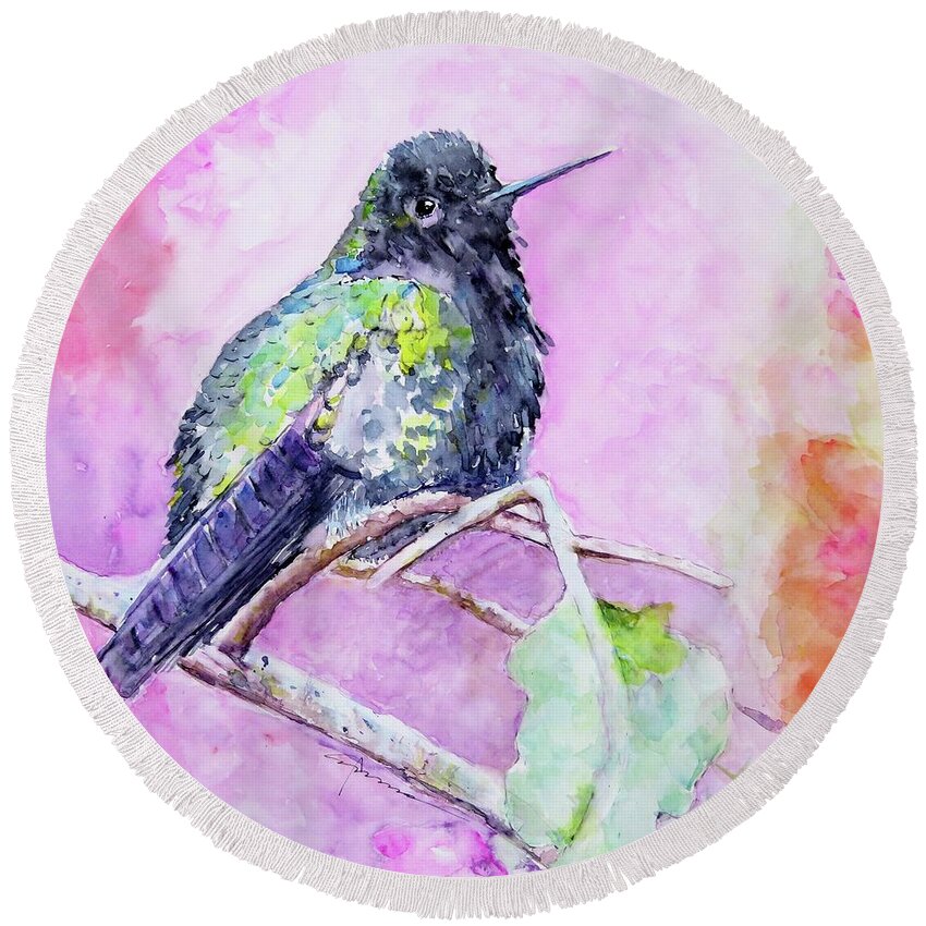 Hummingbird Round Beach Towel featuring the painting Hummingbird #5 by Claudia Hafner