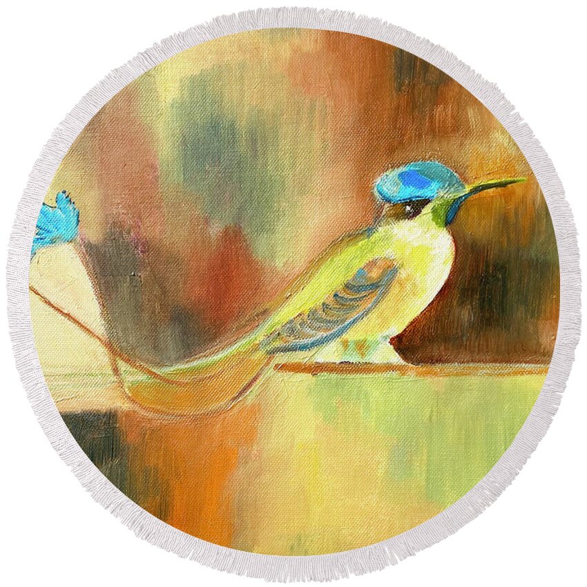 Hummingbird Round Beach Towel featuring the painting Hummingbird, Ecuador by Suzanne Giuriati Cerny
