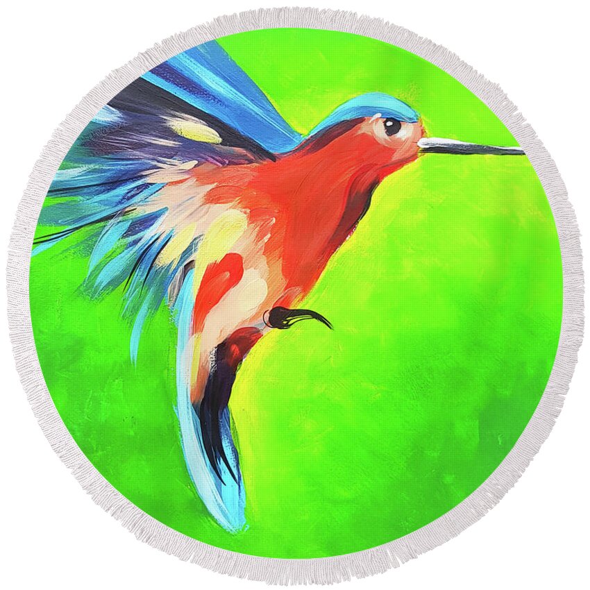 Hummingbird Round Beach Towel featuring the painting Hummingbird XXIV by Nicole Tang
