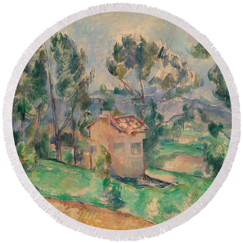 19th Century Round Beach Towel featuring the painting Hunting Cabin in Provence by Paul Cezanne