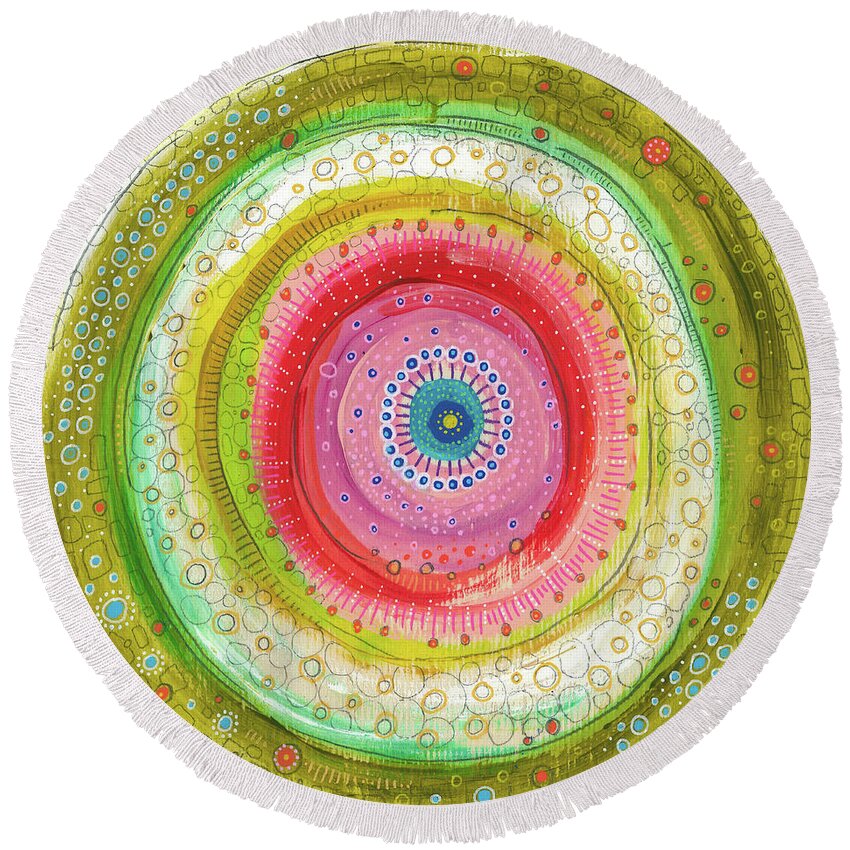 Empowered Round Beach Towel featuring the painting I Am Empowered by Tanielle Childers