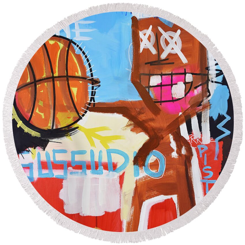 Basketball Art Round Beach Towel featuring the painting I Am In The Zone by Pistache Artists