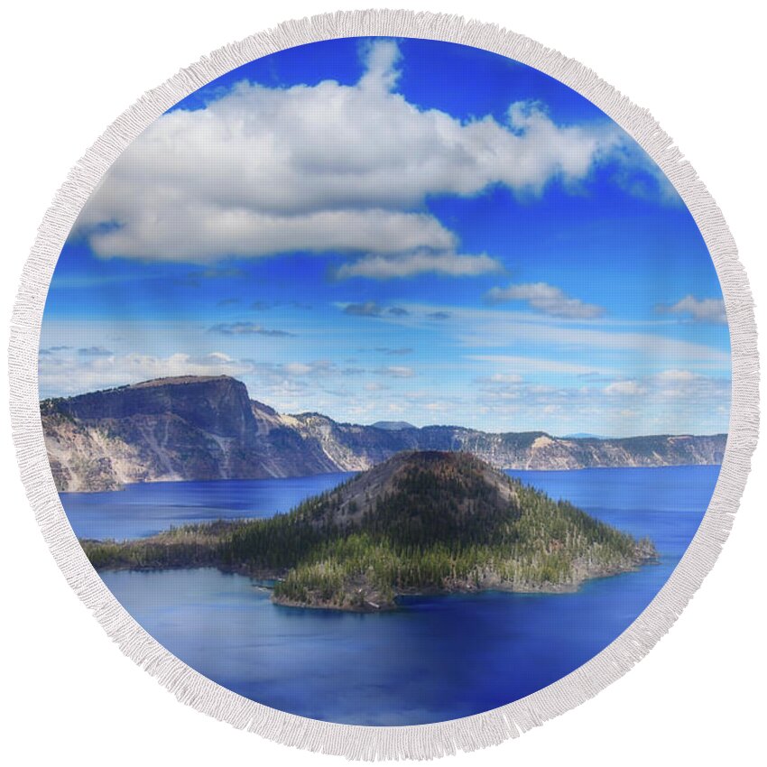 Crater Lake Round Beach Towel featuring the photograph I Knew It All Along by Laurie Search