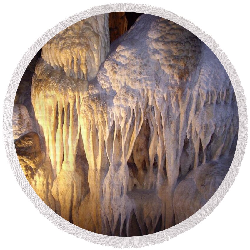 Caverns Round Beach Towel featuring the mixed media I Love Luray Caverns by Nancy Ayanna Wyatt