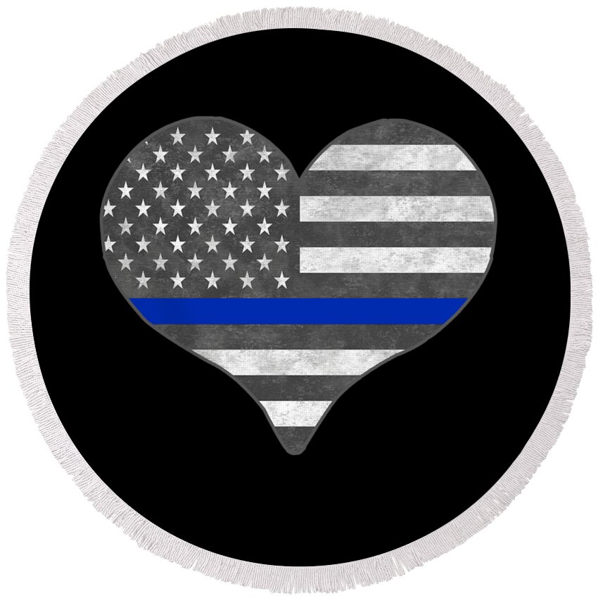 Funny Round Beach Towel featuring the digital art I Love Police by Flippin Sweet Gear