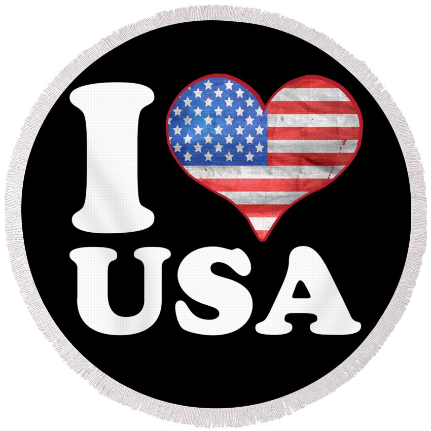 Funny Round Beach Towel featuring the digital art I Love the USA Patriotic by Flippin Sweet Gear