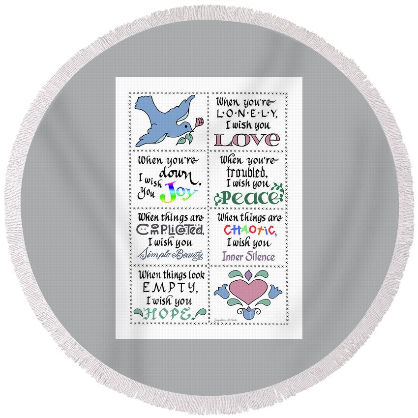 Love Round Beach Towel featuring the drawing I Wish You Love by Jacqueline Shuler