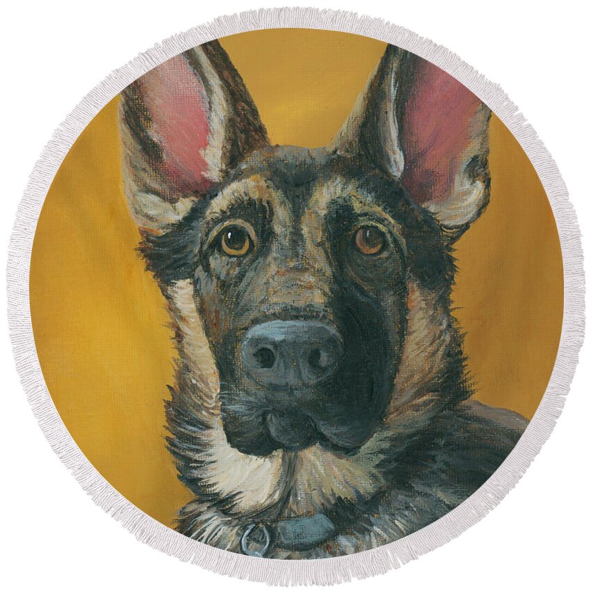 Dog Round Beach Towel featuring the painting Iashma by Darice Machel McGuire