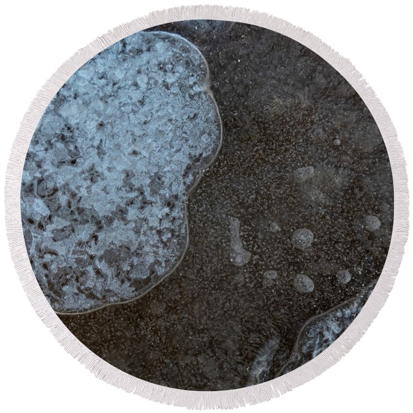 Bubbles Round Beach Towel featuring the photograph Ice Abstract With Bubbles by Karen Rispin