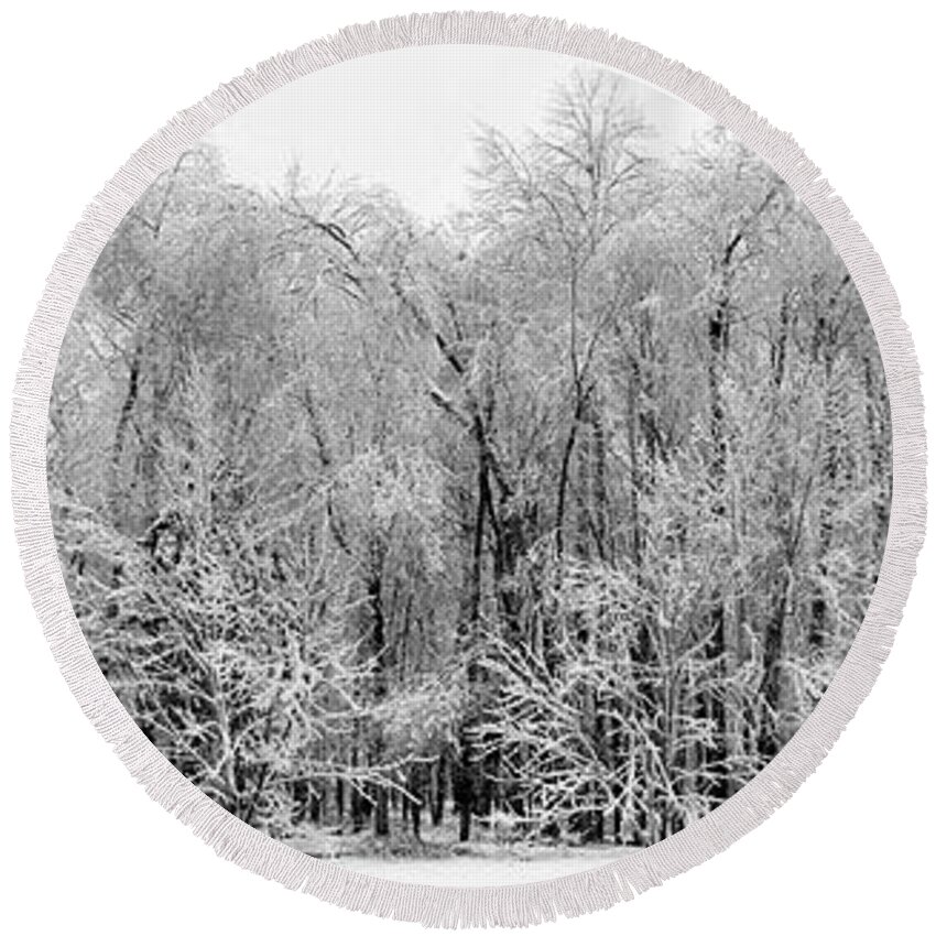 Trees Round Beach Towel featuring the photograph Ice Covered Trees, Eaton Rapids by Edward Shotwell