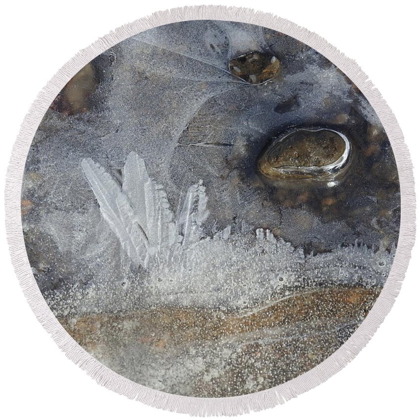 Ice Round Beach Towel featuring the photograph Ice Feathers by Nicola Finch