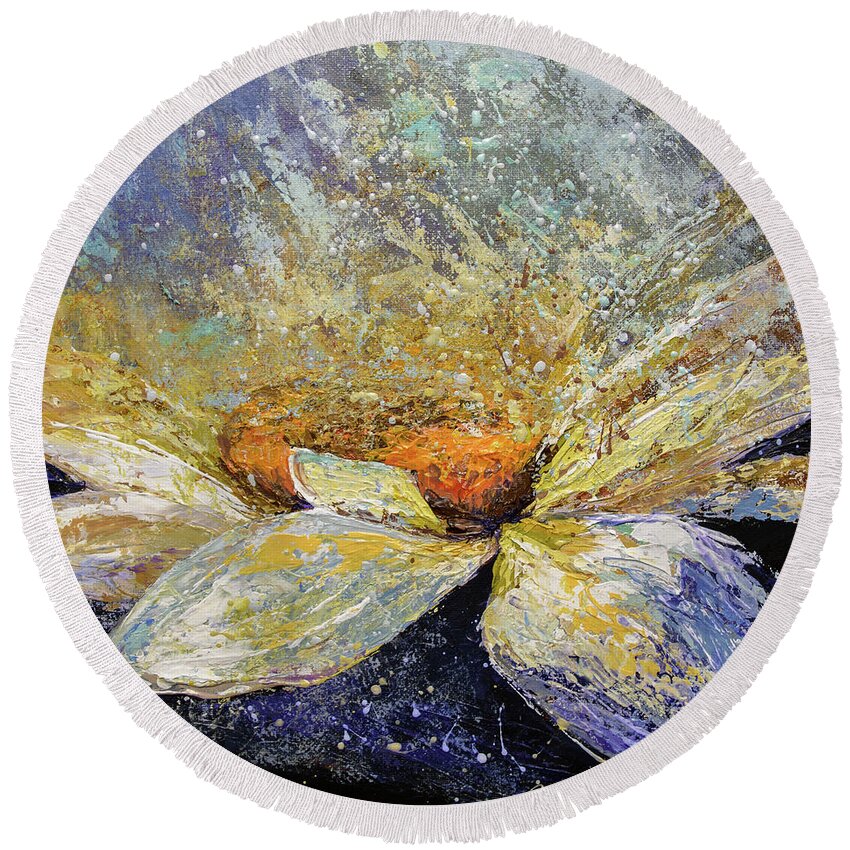 Ice Round Beach Towel featuring the painting Ice Flowers by Cheryl McClure