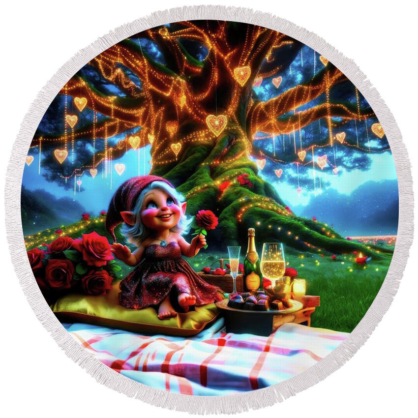 Enchanted Forest Round Beach Towel featuring the digital art Iceglitter's Enchanting Valentine by Bill and Linda Tiepelman