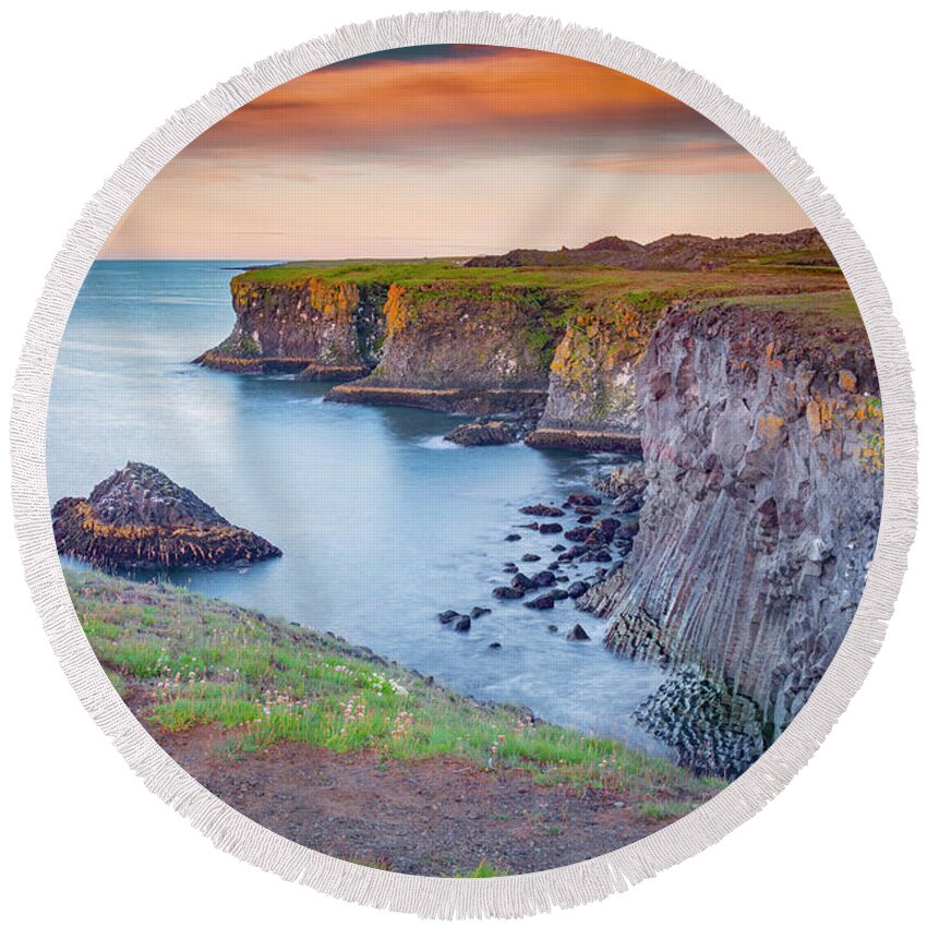 Iceland Round Beach Towel featuring the photograph Icelandic Cliffs by Marco Crupi