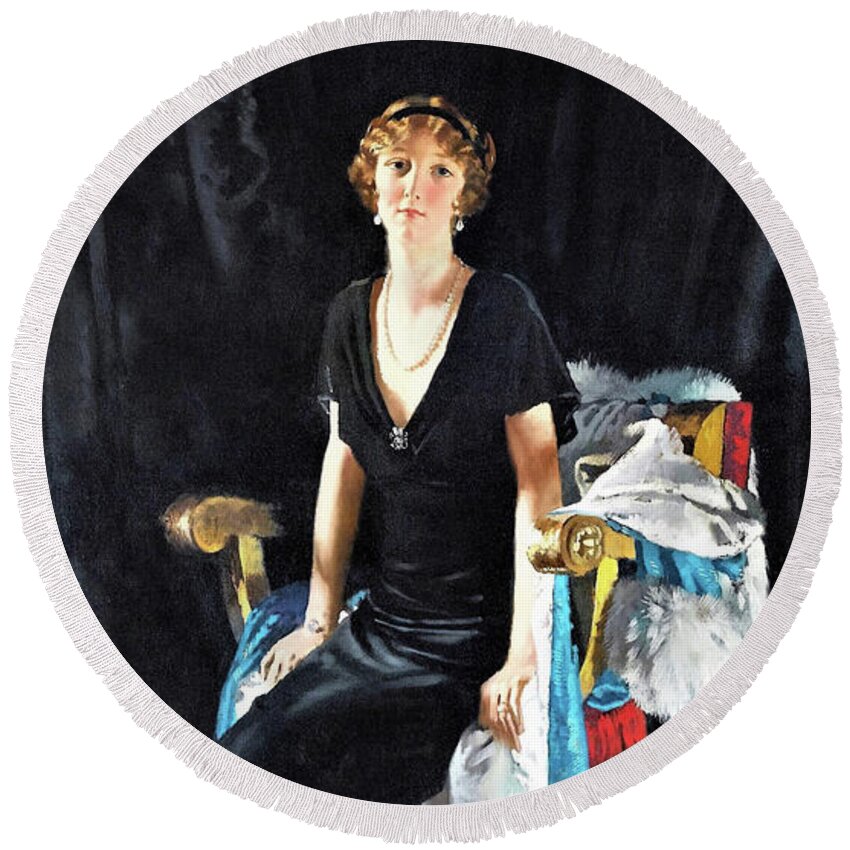 Idina Wallace Round Beach Towel featuring the painting Idina Wallace - Digital Remastered Edition by Sir William Orpen
