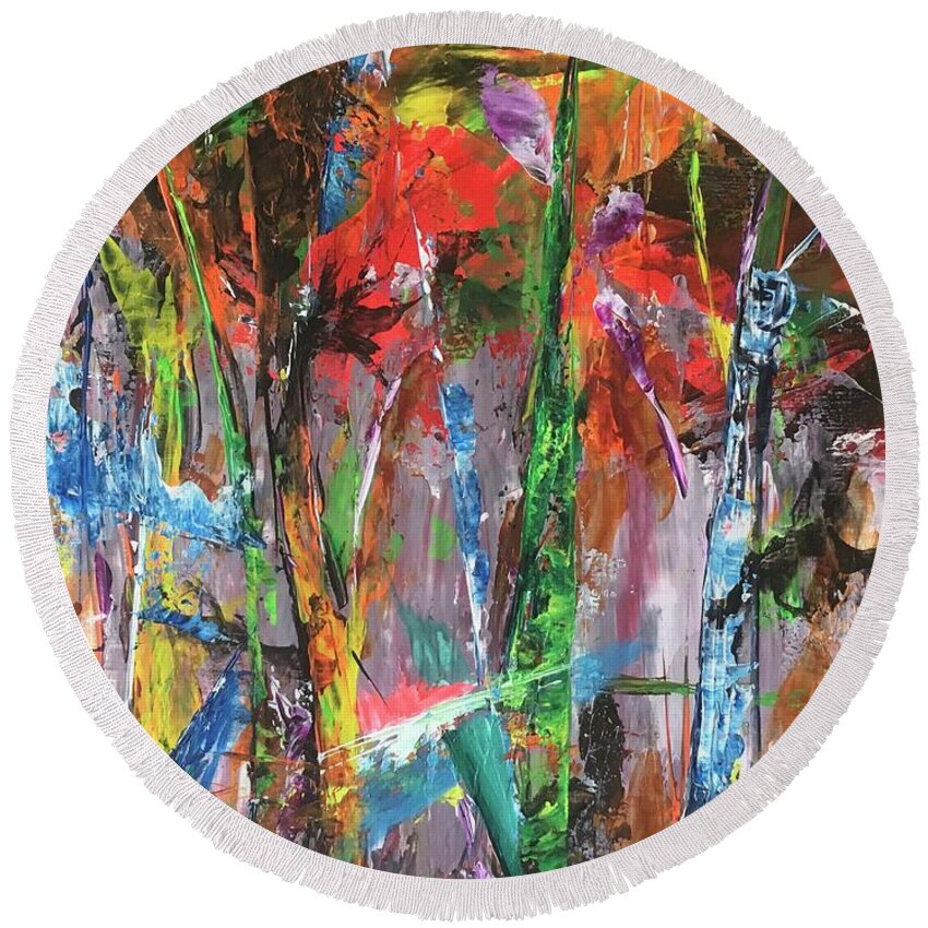 Abstract Round Beach Towel featuring the painting Illusion by Maria Karlosak