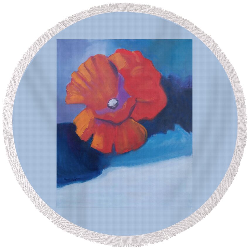 Poppy Round Beach Towel featuring the painting I'm All Smiles by Suzanne Giuriati Cerny