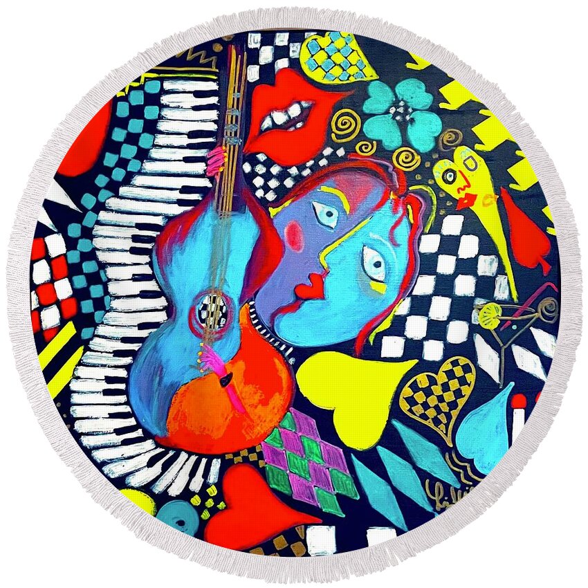  Round Beach Towel featuring the painting Imagine 14 by Lilliana Didovic