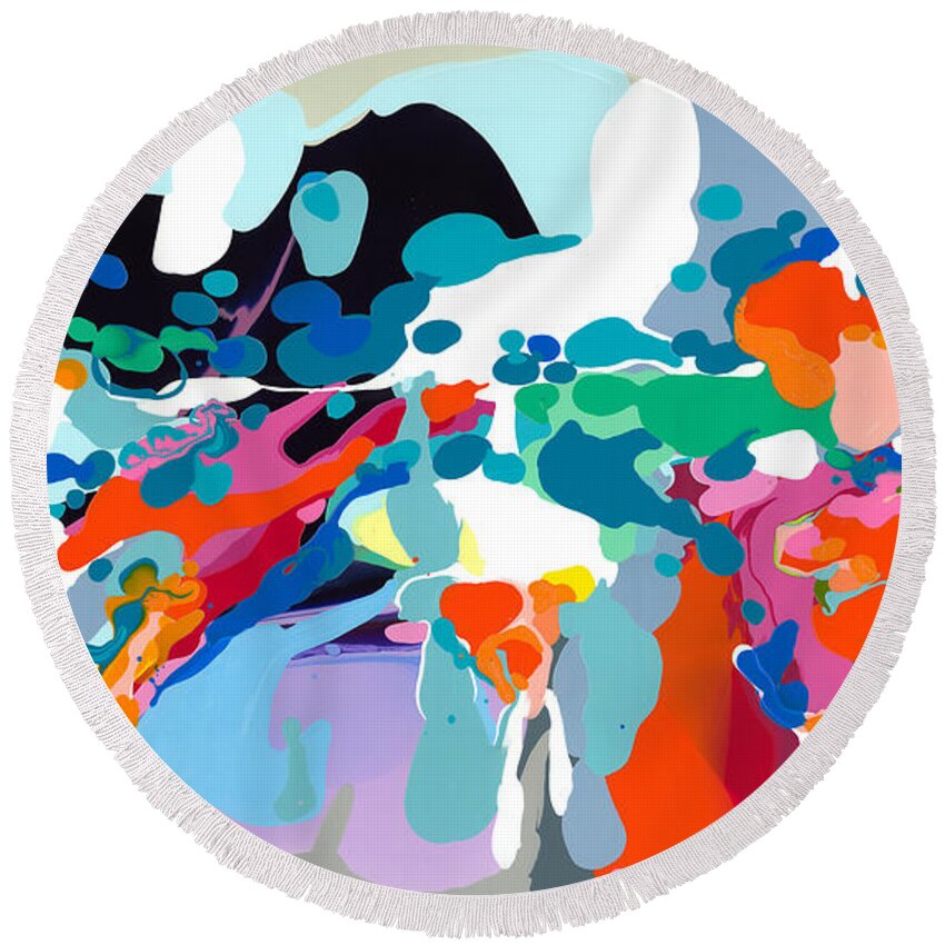 Abstract Round Beach Towel featuring the painting Imagine That by Claire Desjardins