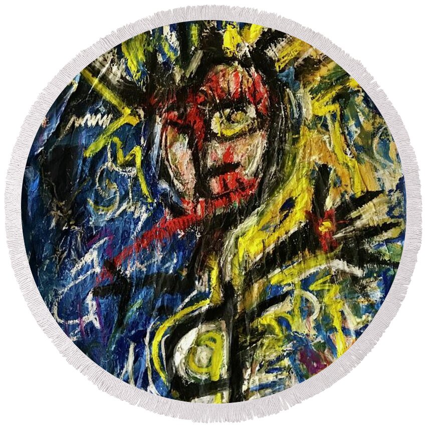 Abstract  Round Beach Towel featuring the painting Imp #2 2020 by Gustavo Ramirez
