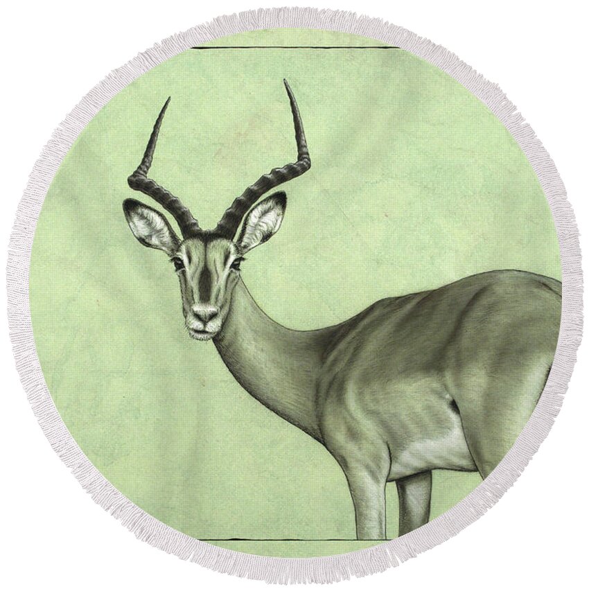 Impala Round Beach Towel featuring the painting Impala by James W Johnson