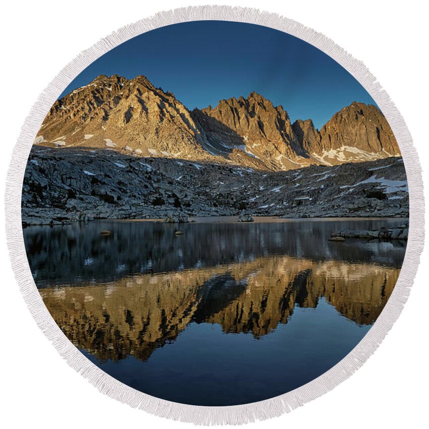 Eastern Sierra Round Beach Towel featuring the photograph Imperfect Reflection by Romeo Victor