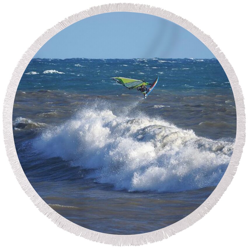 Windsurf Round Beach Towel featuring the photograph Imperia.ottobre 2018. by Marco Cattaruzzi