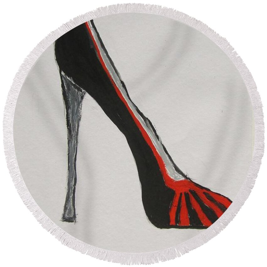 Fantasy Heel Round Beach Towel featuring the painting Impossible Heel by Jennylynd James