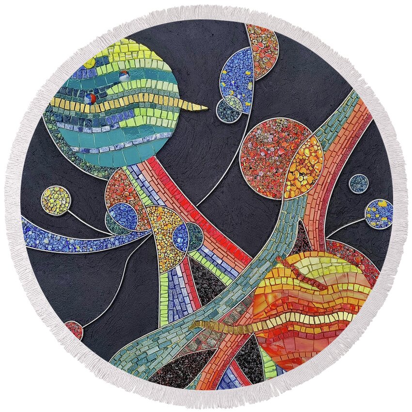 Mosaic Round Beach Towel featuring the glass art In Another Galaxy by Adriana Zoon