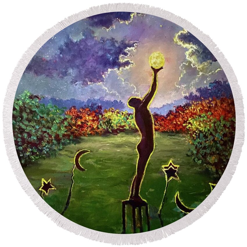 In Round Beach Towel featuring the painting In Balance by Rand Burns