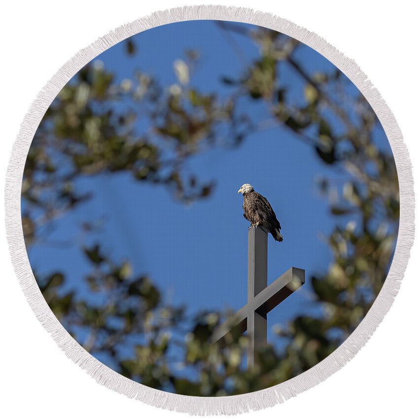 Eagle Round Beach Towel featuring the photograph In God We Trust by JASawyer Imaging