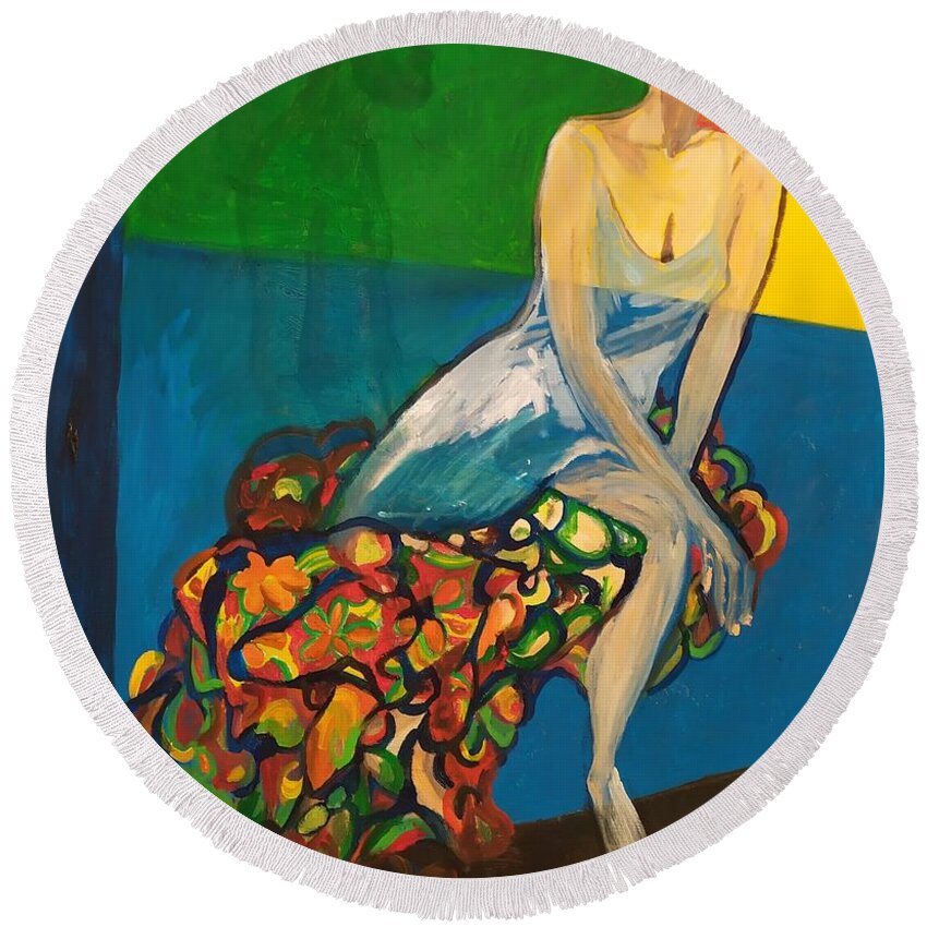 In My Thoughts Forever Round Beach Towel featuring the painting In My Thoughts Forever by Esther Newman-Cohen