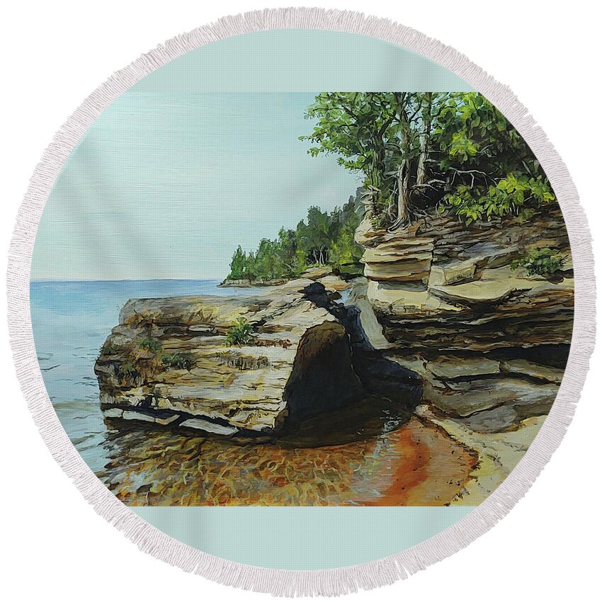 Copper Harbor Round Beach Towel featuring the painting In Search Of Memories by William Brody