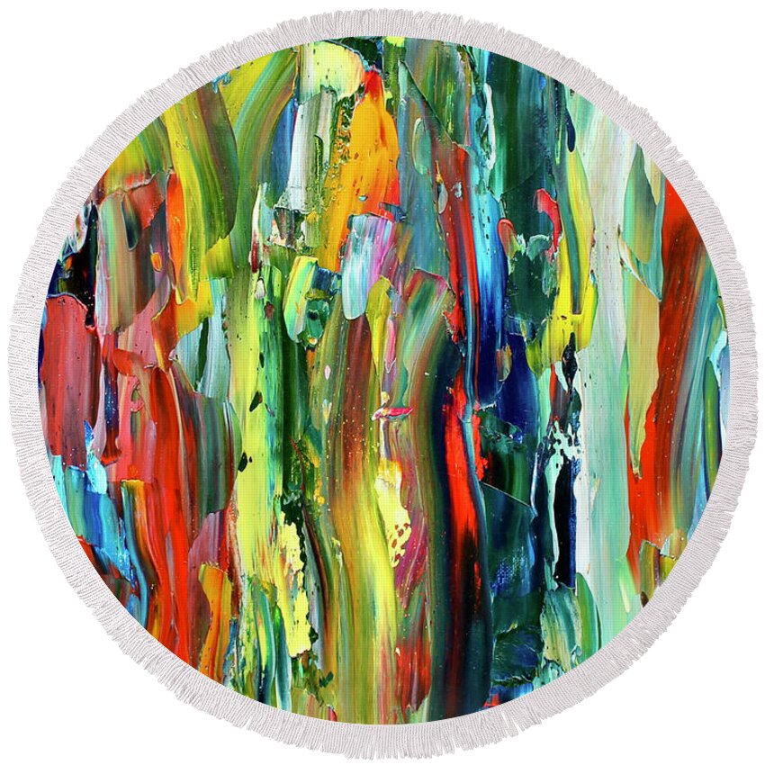Colorful Round Beach Towel featuring the painting In The Depths by Teresa Moerer