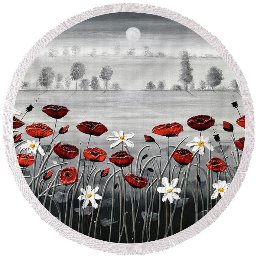 Red Poppies Round Beach Towel featuring the painting In the Distance by Amanda Dagg